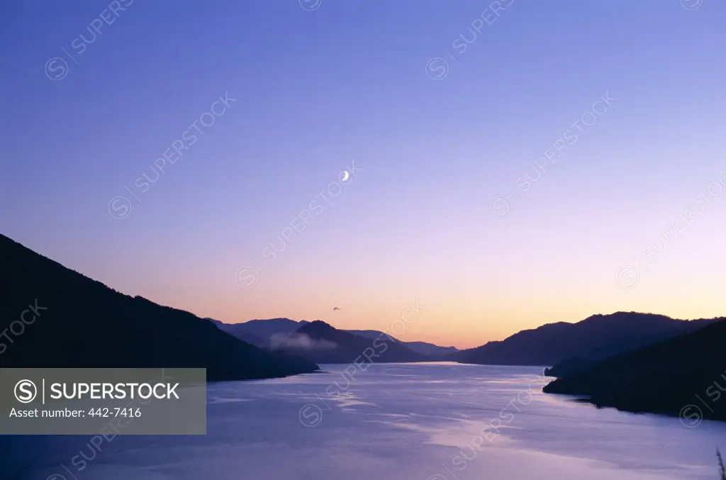Panoramic view of a waterway, Queen Charlotte Sound, Marlborough Sounds, Marlborough, New Zealand