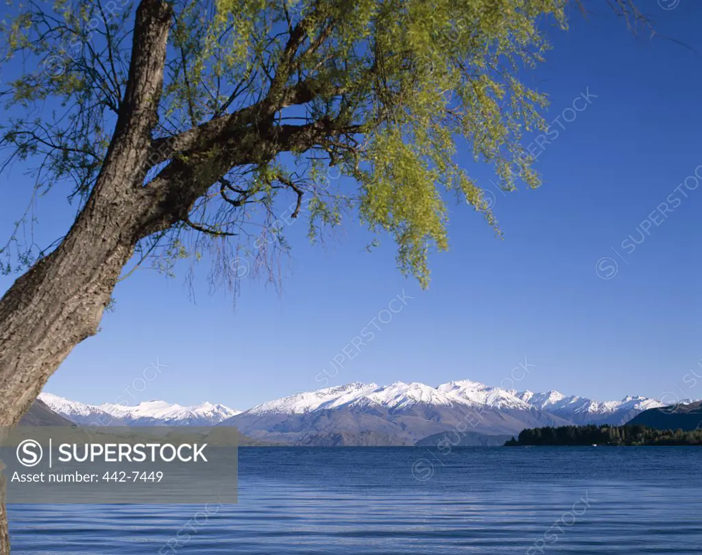 Panoramic view of a lake and mountains, Lake Wanaka, Southern Alps, Wanaka, New Zealand