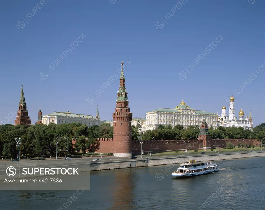 Tourboat near the Kremlin on the Moscow River, Moscow, Russia