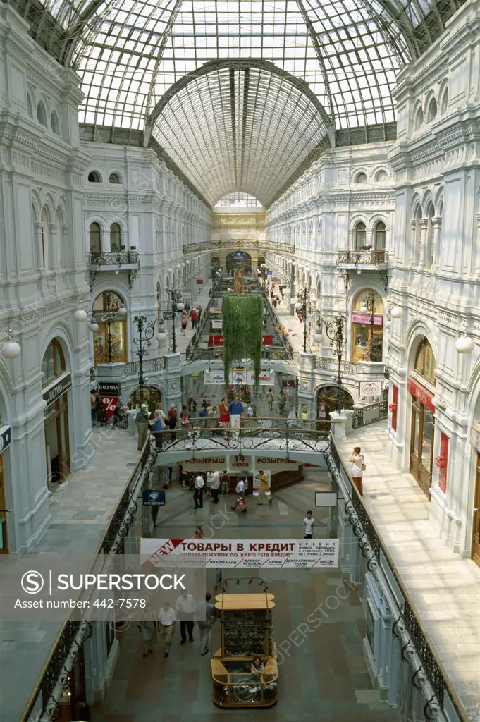 High angle view of people in the GUM Shopping Center, Red Square, Moscow, Russia