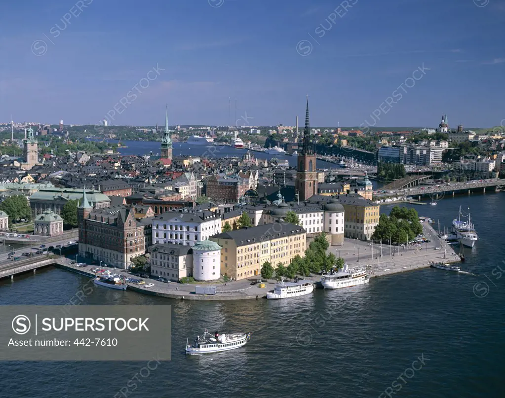 High angle view of buildings in Gamla Stan (Old Town), Stockholm, Sweden