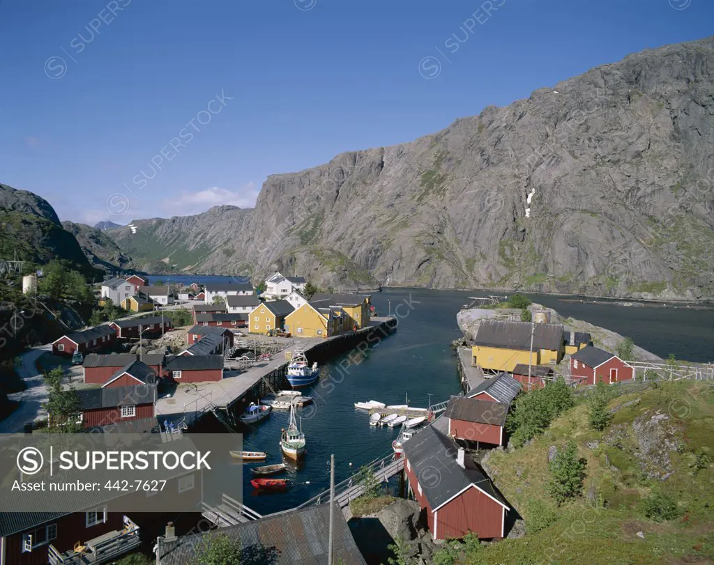 Town View with Fisherman's Cabins (Rorbus), Nusfjord, Lofoten Islands, Norway