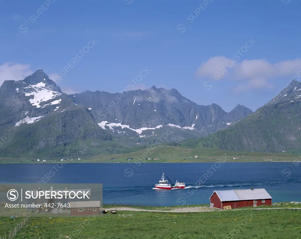 Farmhouse, Sea, Mountains, Stromness, Lofoten Islands, Norway
