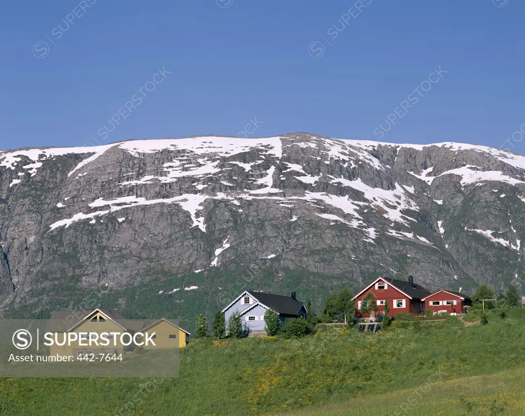 Norwegian Houses and Mountain Scenery, Mosjoen, Norway