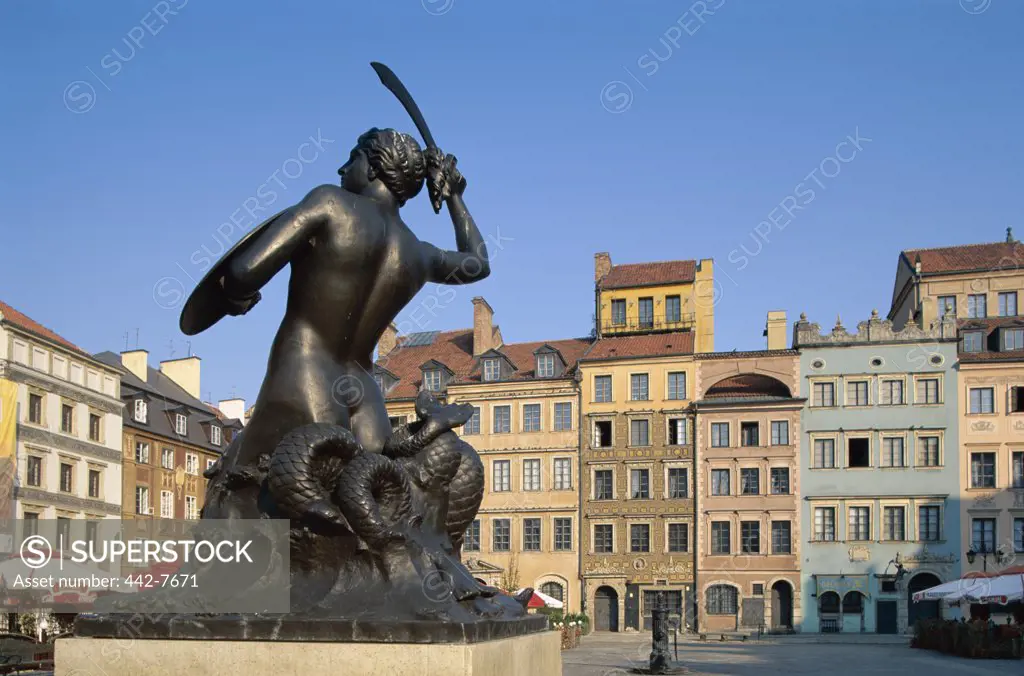 Old Town Mermaid Statue (Syrena), Old Town Square, Warsaw, Poland