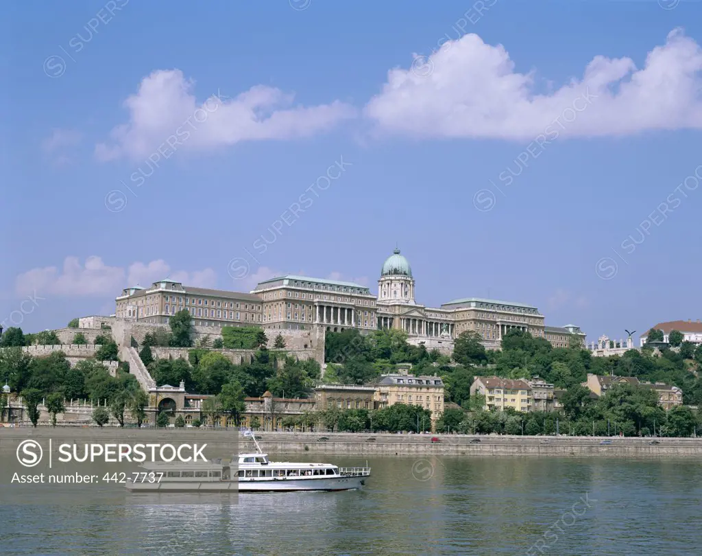 Royal Palace, Danube River with Tour Boat, Buda, Budapest, Hungary