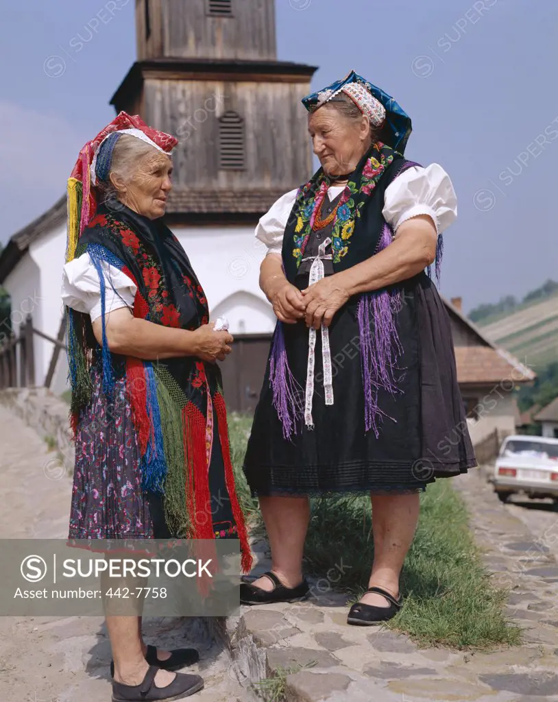 Local Elderly Women Dressed in Traditional Costume, Holloko, Hungary