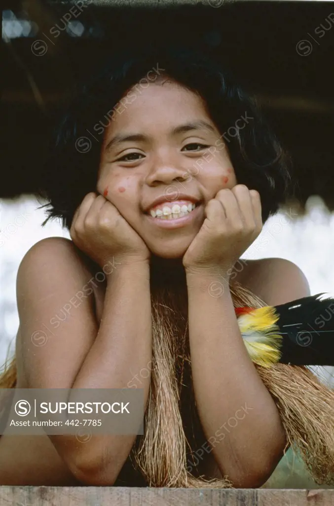 Portrait of a Yagua Indian girl, Iquitos, Amazon, Peru