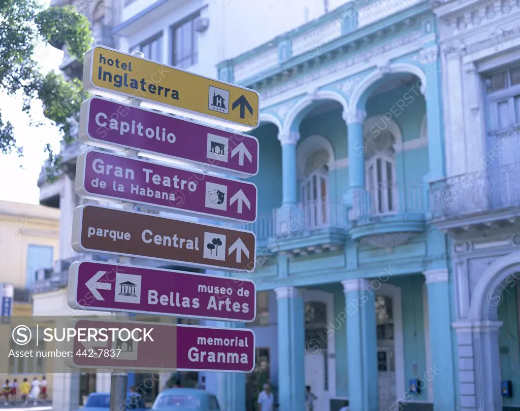 Street signs in front of buildings, Havana, Cuba