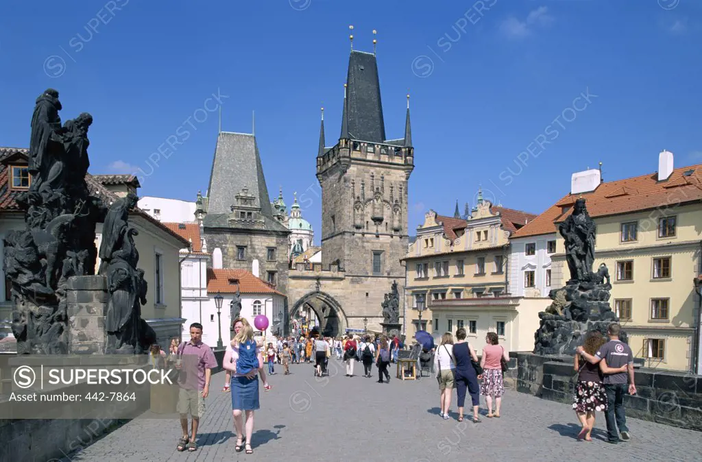 Tourists at the Charles Bridge, Prague, Czech Republic