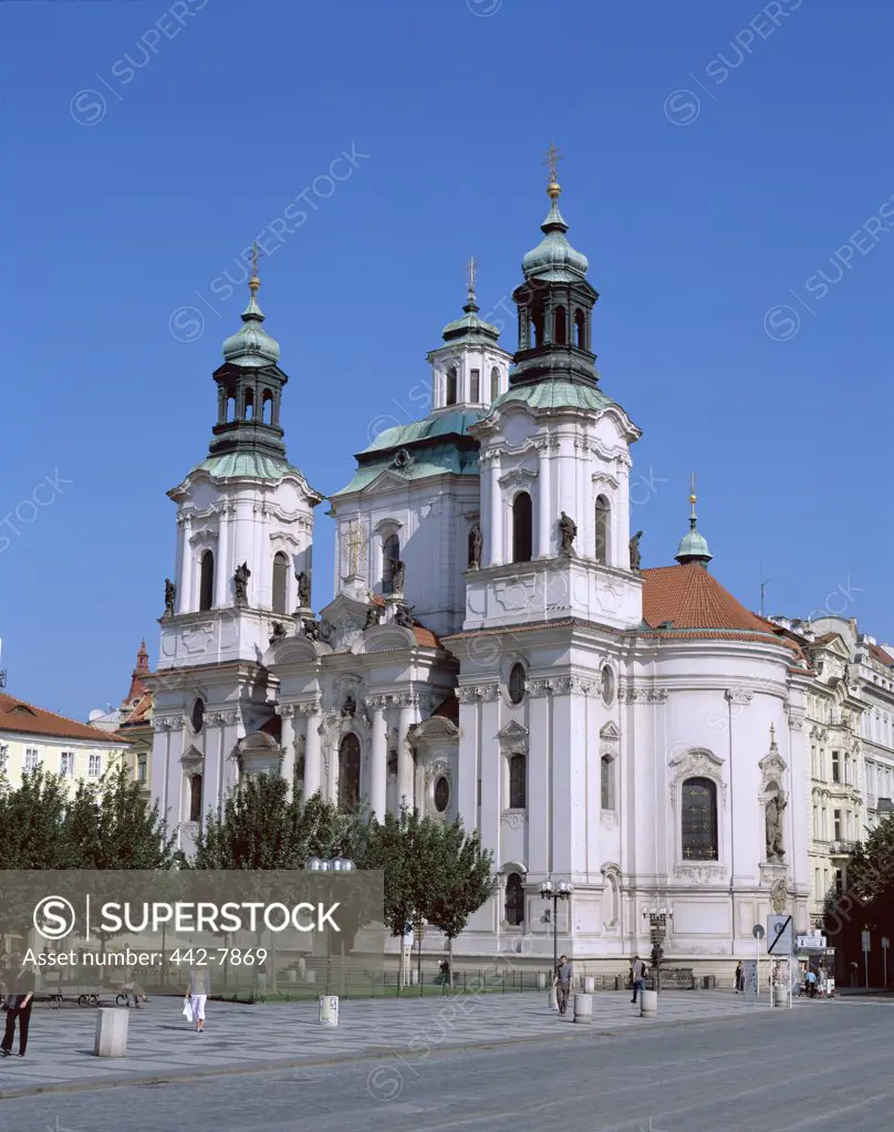 Facade of St. Nicholas Church and Old Town Square, Prague, Czech Republic