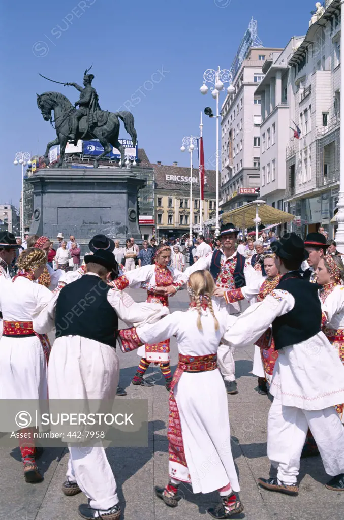 People dancing in a town square, Bana Josipa Jelacica Square, Zagreb, Croatia