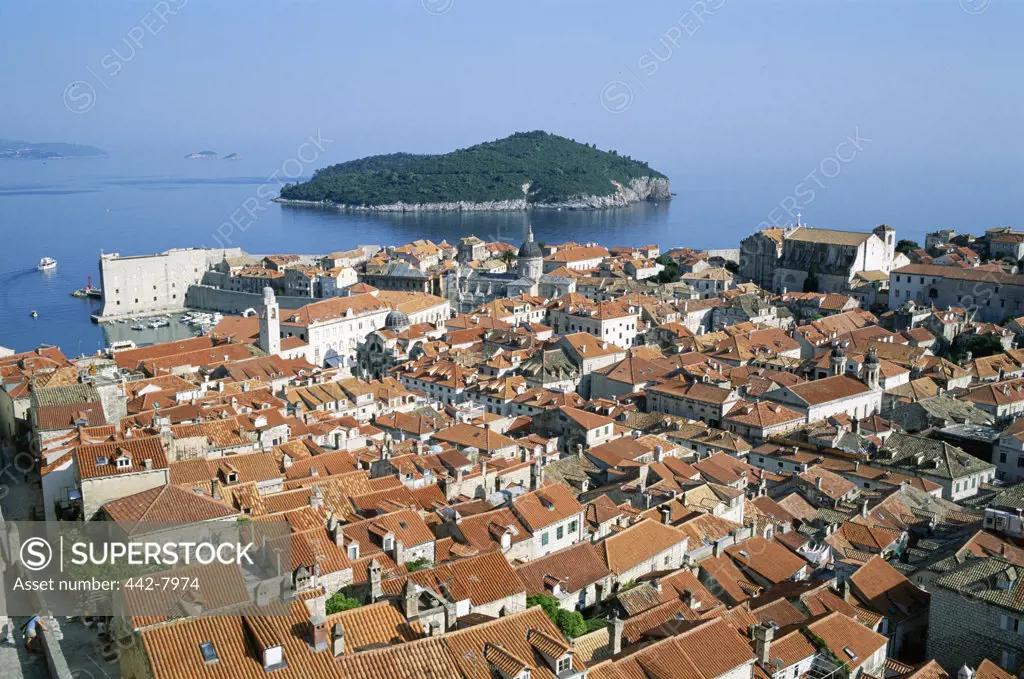 High angle view of rooftops, Dubrovnik, Dalmatian Coast, Croatia