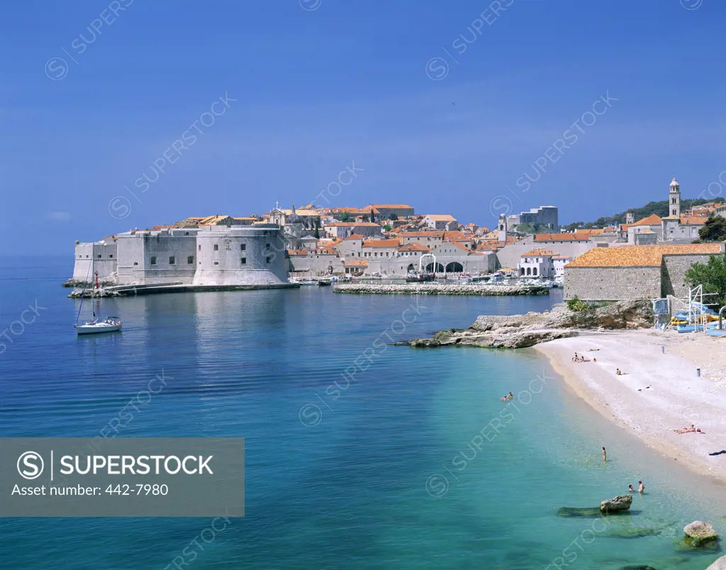 Buildings along the beach, Dubrovnik, Dalmatian Coast, Croatia