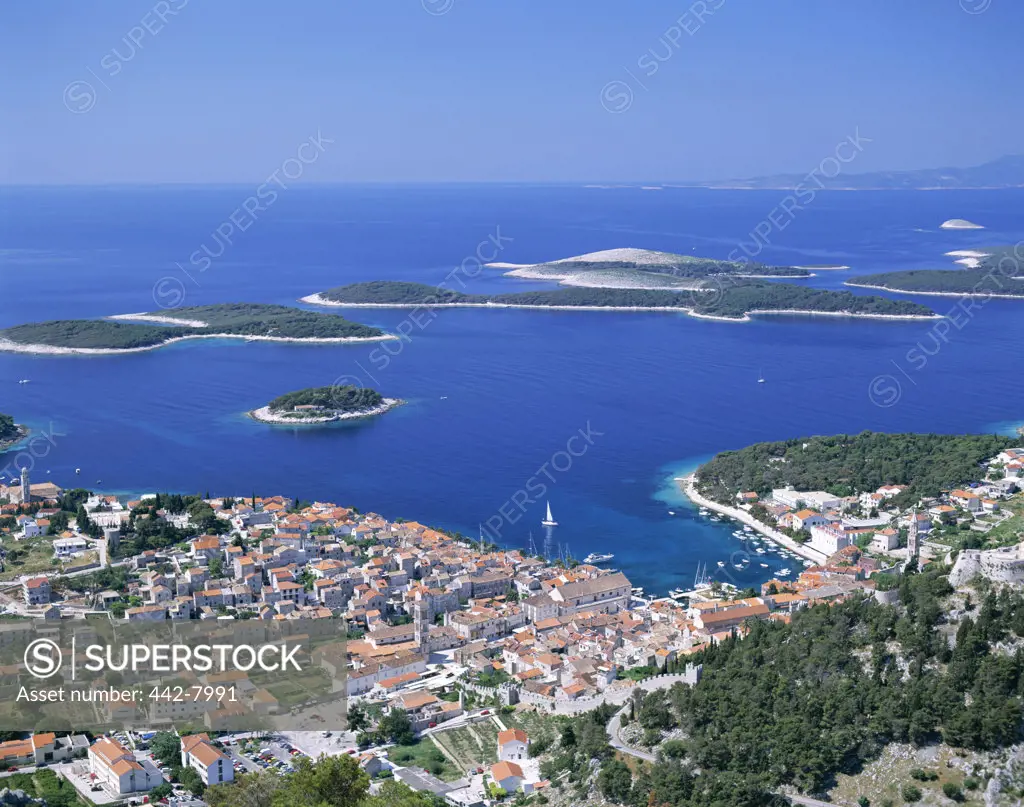 High angle view of Hvar, Hvar Island, Adriatic Islands, Croatia