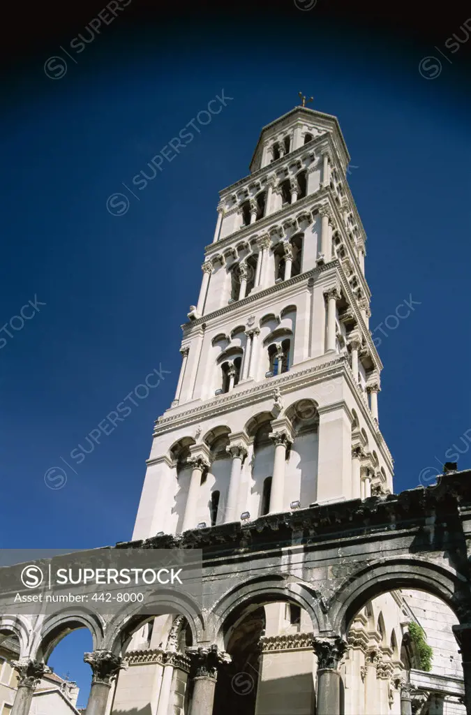 Low angle view of the Cathedral of St. Domnius, Diocletian's Palace, Split, Dalmatian Coast, Croatia