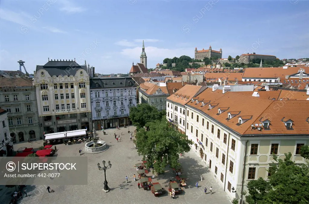 High angle view of the Old Town Market Place, Bratislava, Slovakia