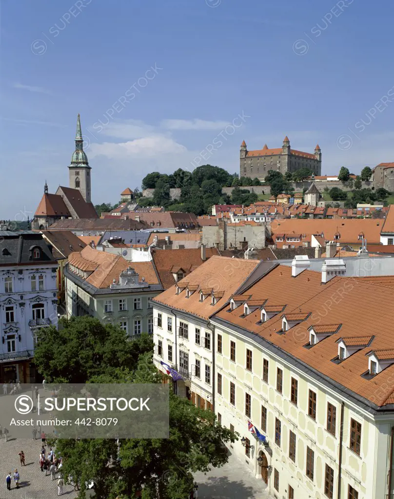 High angle view of the Old Town Rooftops and Castle, Bratislava, Slovakia