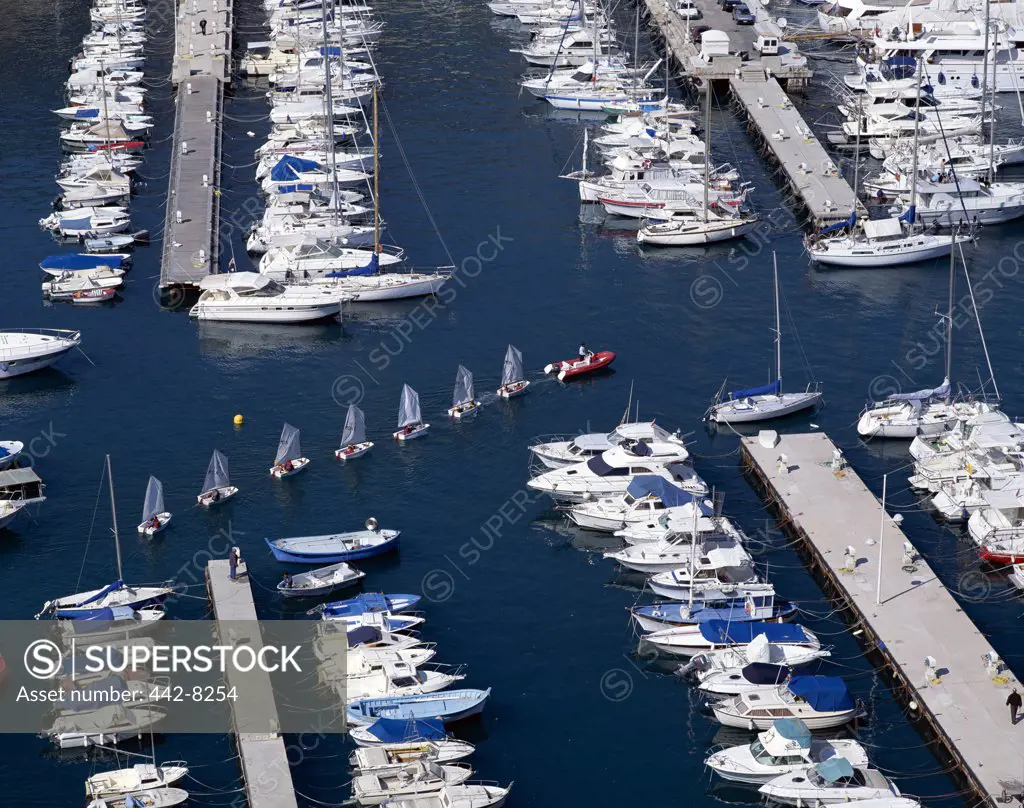 High angle view of yachts, Monaco Harbor, Cote d'Azur, Monaco