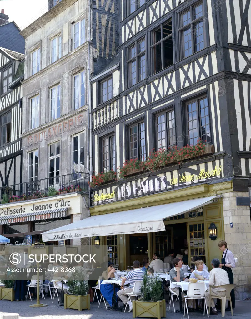 Outdoor Cafes and Building Facade, Place du Vieux-Marche, Rouen, Normandy, France