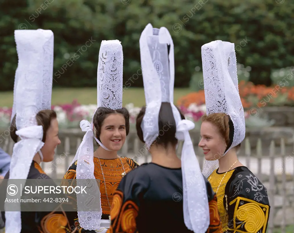 Women wearing Lace Headdress (Coiffes), Breton Traditional Dress, Brittany, France