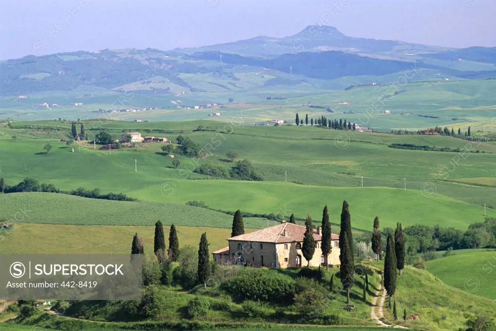 Farmhouse and Hills, Countryside View, Val d'Orcia, Tuscany, Italy