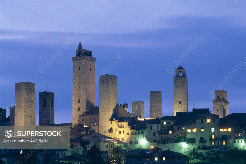 Night, Medieval Towers, Town Skyline, San Gimignano, Tuscany, Italy