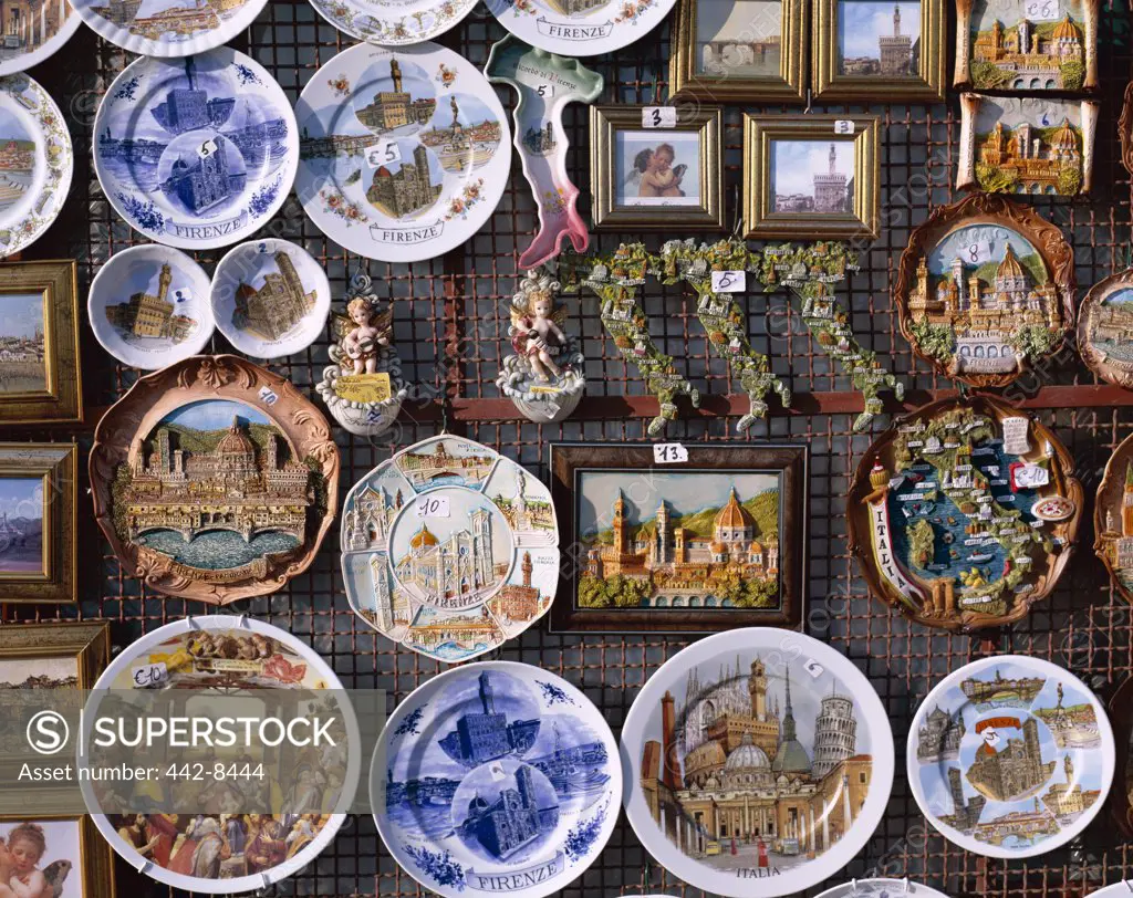 Display of Souvenir Plates, Florence, Tuscany, Italy