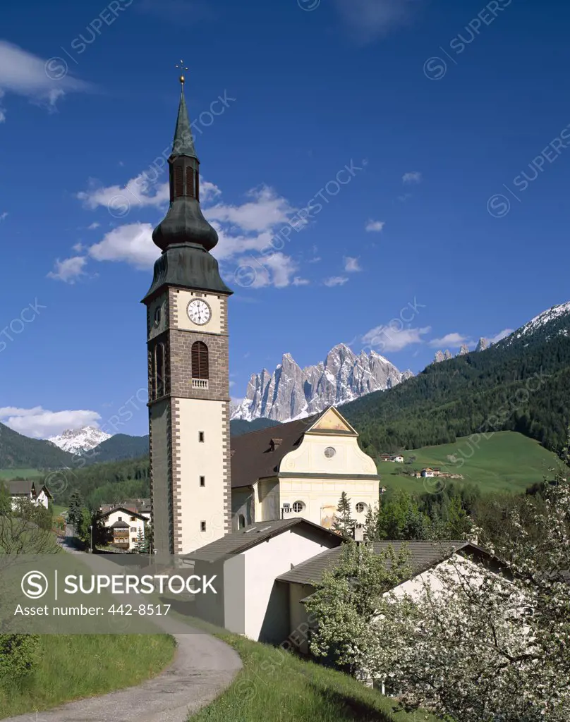 St. Peter's Church, Dolomites Mountains, Villnoss, Val di Funes, Trentino, Italy