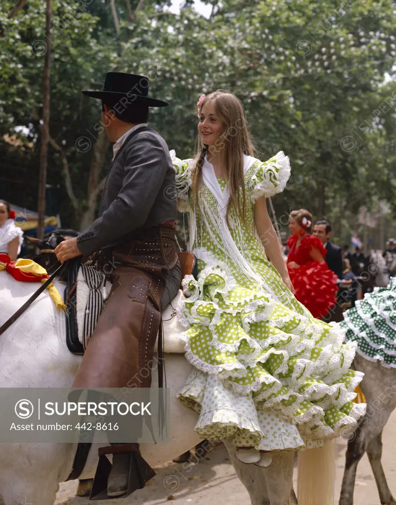 Couple Dressed in Andalusian Costume, Jerez Horse Fair, Jerez de la Frontera, Andalusia, Spain