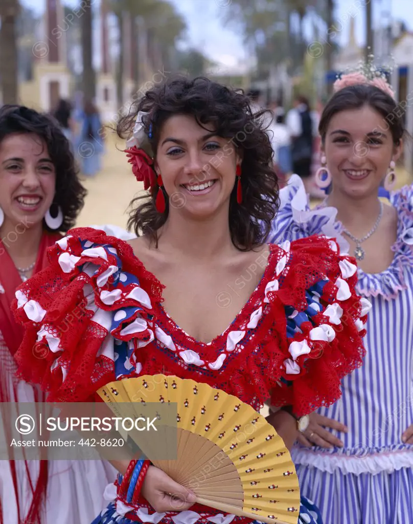 Women Dressed in Andalusian Costume, Jerez Horse Fair, Jerez de la Frontera, Andalusia, Spain