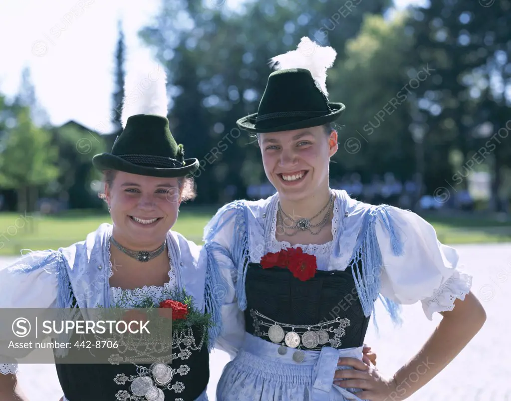 Women Dressed in Bavarian Costume, Bavarian Festival, Rosenheim, Bavaria, Germany 
