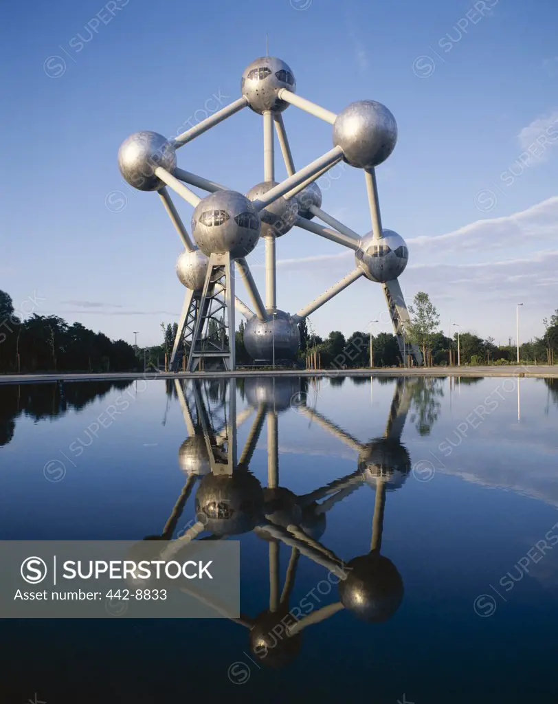 Reflection of a monument in water, Atomium, Brussels, Belgium
