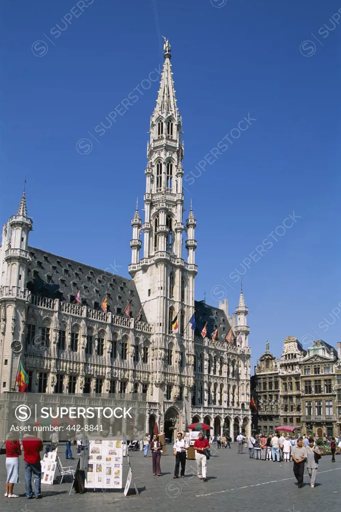 Group of people in front of the Town Hall, Grand Place, Brussels, Belgium