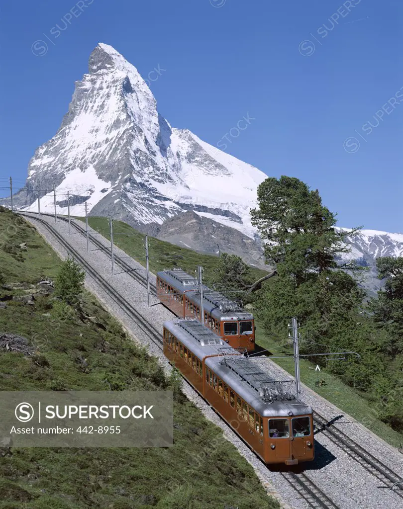 Matterhorn and Alpine Railway Trains, Zermatt, Alps, Switzerland