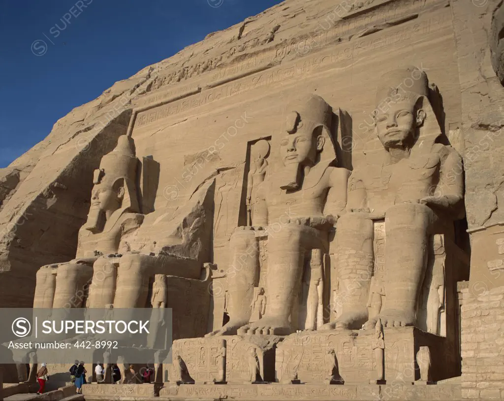 Low angle view of statues, Temple of Ramses II, Abu Simbel, Egypt