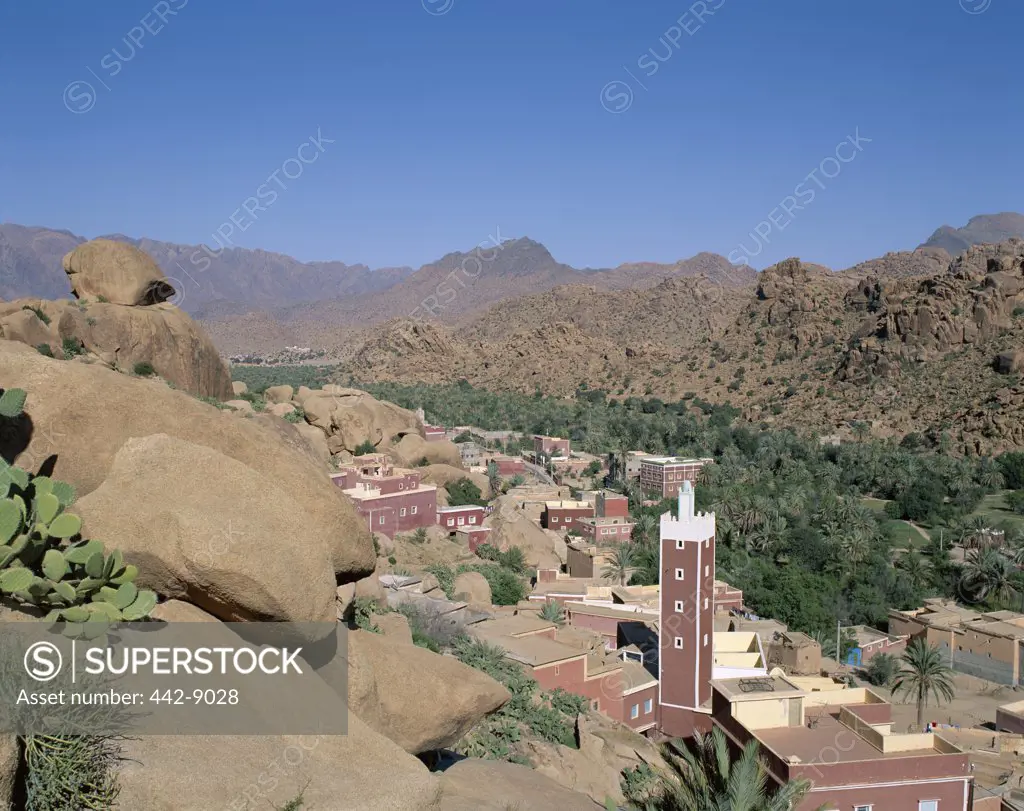 High angle view of a town, Tafraoute, Atlas Mountains, Morocco