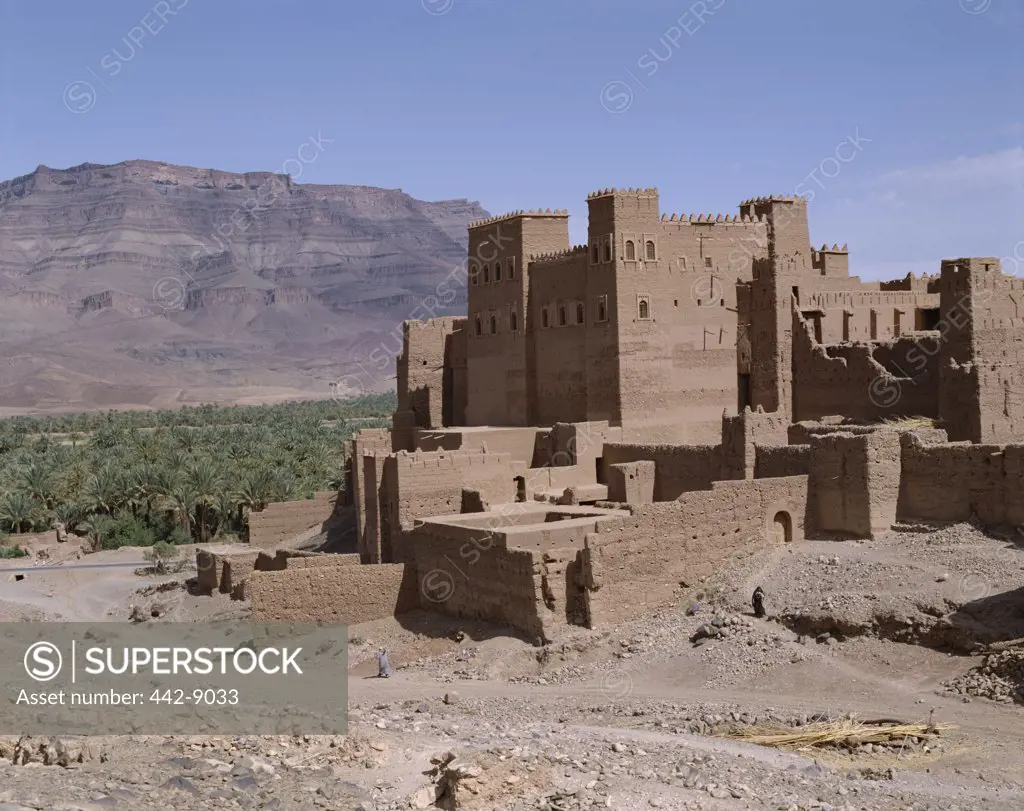 High angle view of old ruins, Timiderte Kasbah, Draa Valley, Morocco