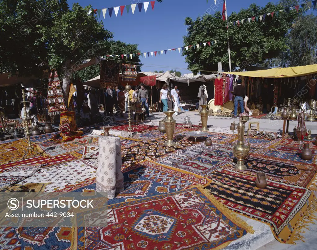 Carpets on display at a souvenir market, Agadir, Morocco