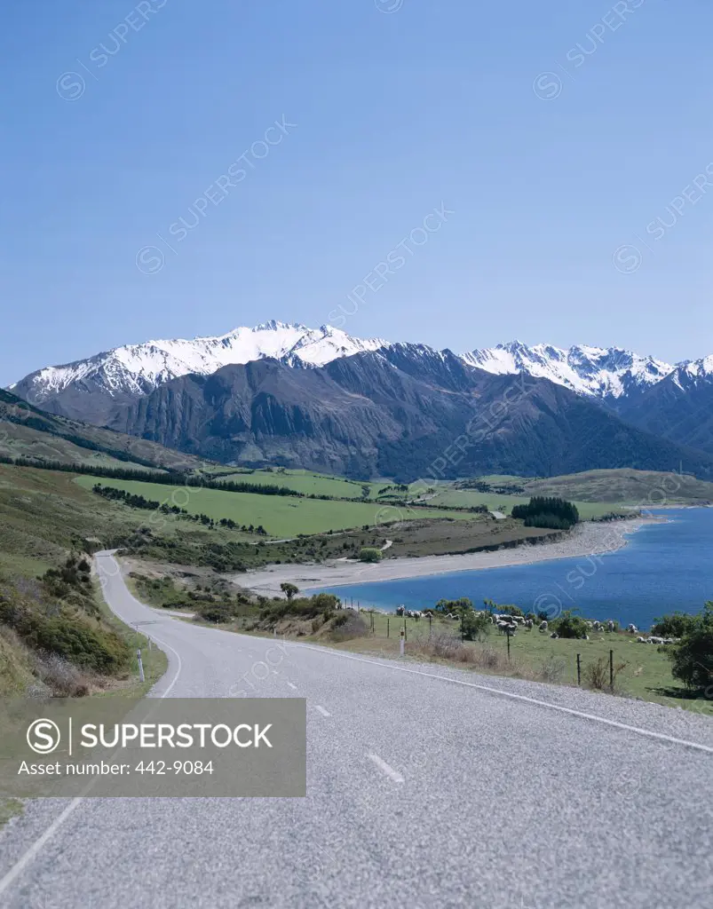 Road near mountains, Southern Alps, New Zealand