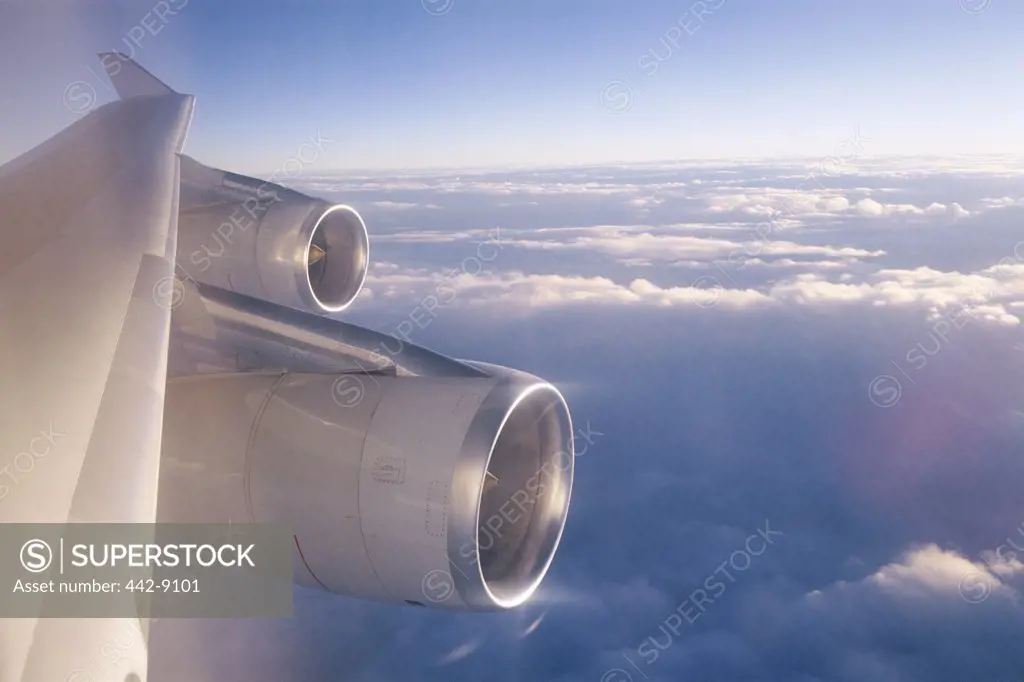 Airplane engines on a wing