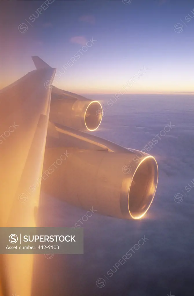 Airplane engines on a wing