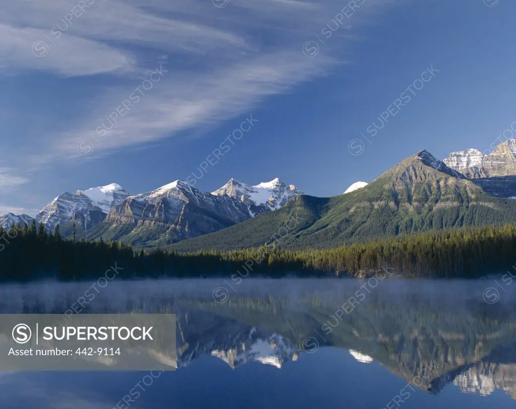 Panoramic view of a lake, Herbert Lake, Banff National Park, Banff, Alberta, Canada