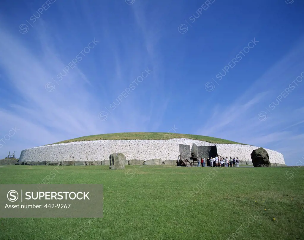 Panoramic view of a Neolithic tomb, New Grange, County Meath, Ireland