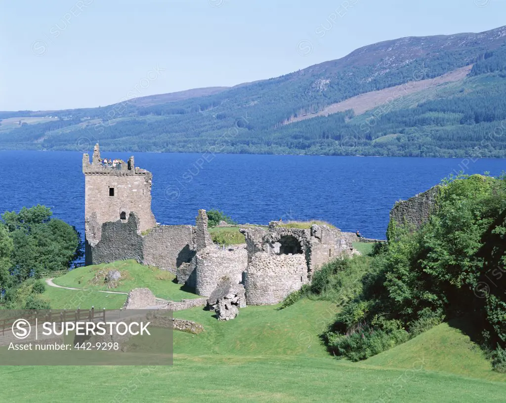 High angle view of Urquhart Castle, Loch Ness, Highlands, Scotland