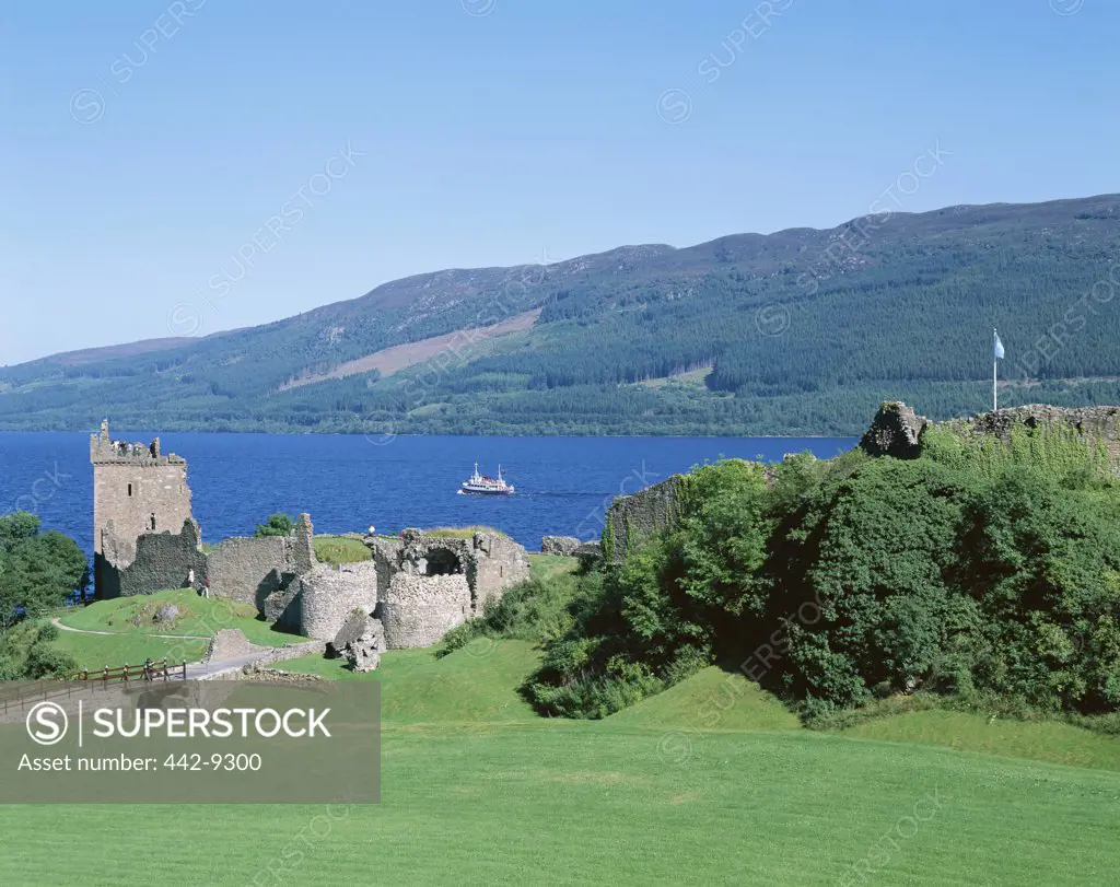 High angle view of Urquhart Castle, Loch Ness, Highlands, Scotland