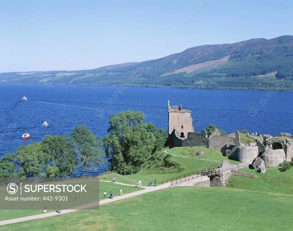 High angle view of Urquhart Castle, Loch Ness, Highlands, Scotland