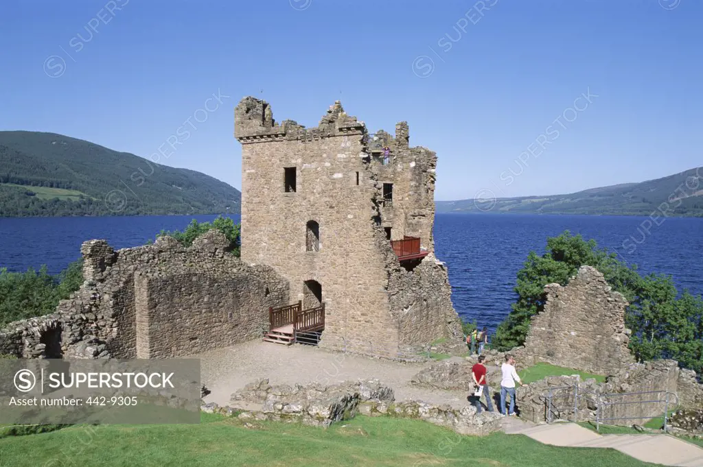 High angle view of a castle, Urquhart Castle, Loch Ness, Highlands, Scotland