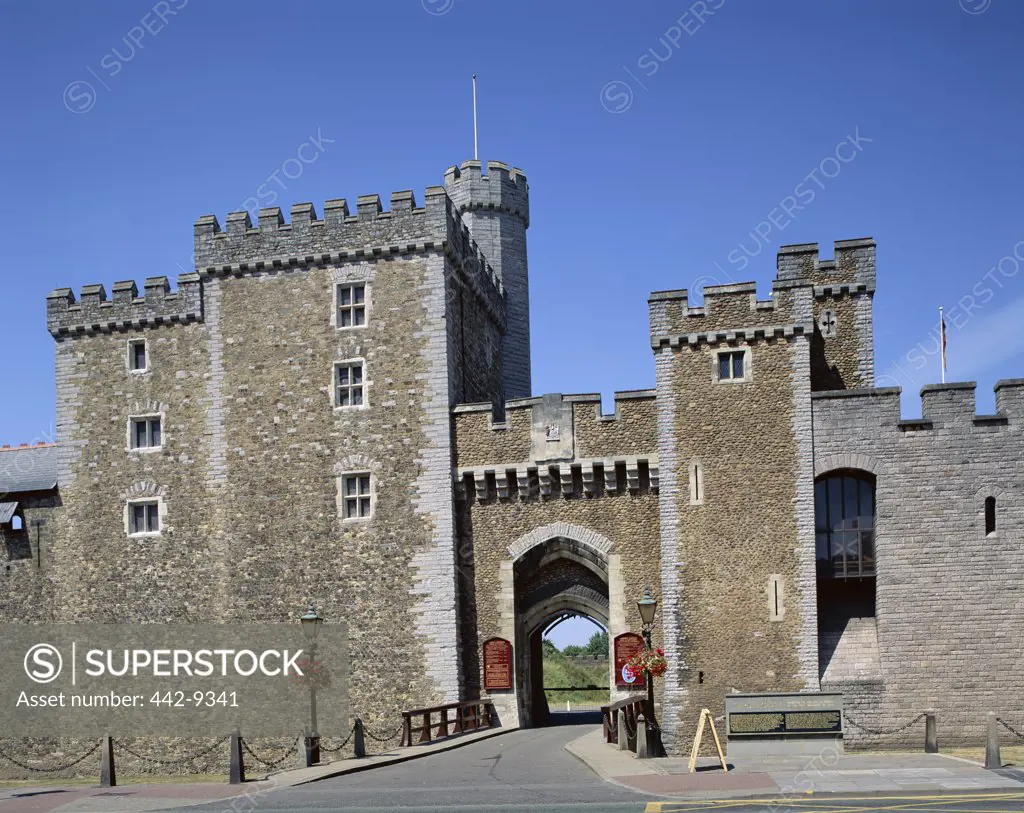Low angle view of Cardiff Castle, Cardiff, Wales