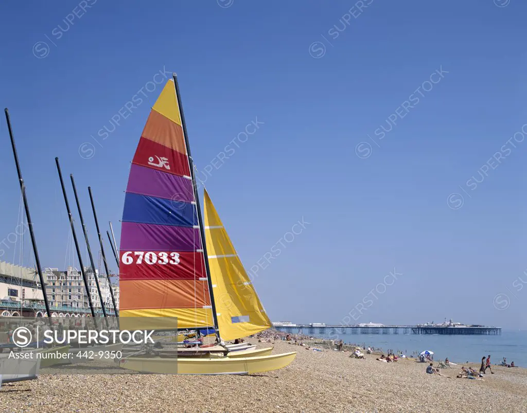Sailboat on a beach, Brighton Beach, Brighton, Sussex, England